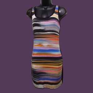 Vtg 90s Trina By Trina Turk Racerback Mini Dress Watercolor Medium Stretch Lined